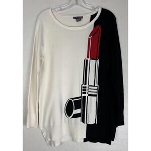 Chelsea & Theodore‎ Lipstick Graphic Sweater M Ivory Black 1733